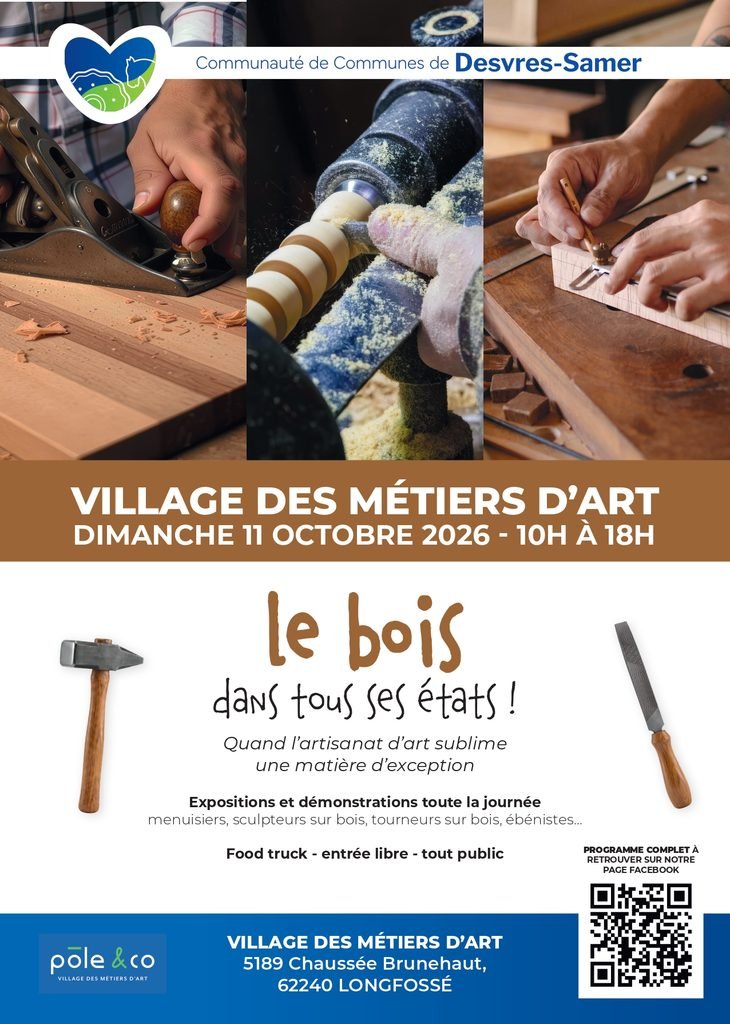 Affiche du Village des Métiers d’Art de Longfossé – Le bois dans tous ses états 2026